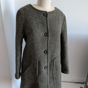 Wool Blend Olive Green Button Coat